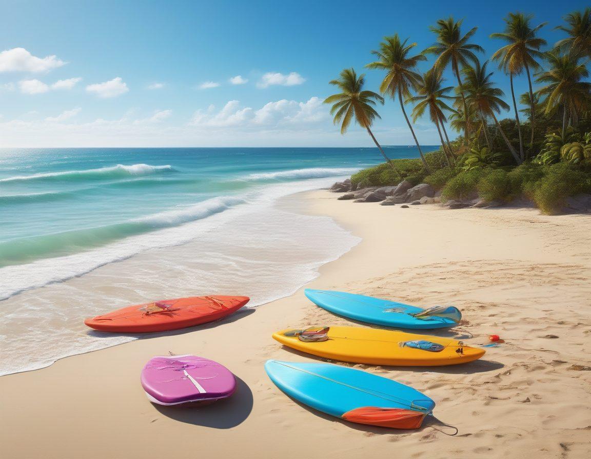 A vibrant beach scene showcasing stylish swimwear interfaces on digital screens, with lively colors and playful animations of JavaScript libraries in use. Include beach elements like surfboards and umbrellas blending with code snippets and artistic patterns, symbolizing the fusion of technology and fashion. Add a sunny sky and ocean waves in the background for a lively ambiance. super-realistic. vibrant colors. beach setting.